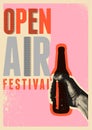 Beer open air festival typographical vintage grunge pop-art style poster design. Retro vector illustration. Royalty Free Stock Photo